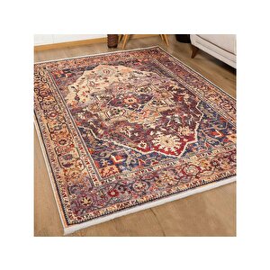 Klasik Kahve Kırmızı Salon&oturma Odası Yolluk&yatak Odası Dijital Baskılı Makinede Yıkanabilir Kaymaz Taban Saçaklı Halı Hk046 80x400 cm