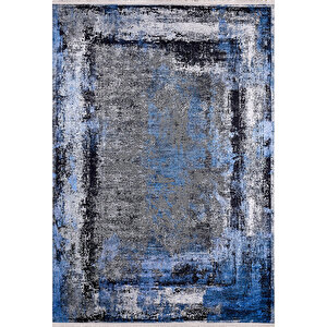 Modern Antrasit Mavi Desen Dijital Baskı Hipoalerjenik Kaymaz Taban Halı Yolluk Ha233 100x500 cm