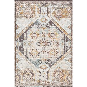 Klasik Kahve Krem Salon&oturma Odası Yolluk&yatak Odası Dijital Baskılı Makinede Yıkanabilir Kaymaz Taban Saçaklı Halı Hk017 120x180 cm