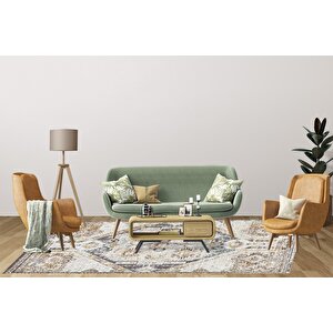 Klasik Kahve Krem Salon&oturma Odası Yolluk&yatak Odası Dijital Baskılı Makinede Yıkanabilir Kaymaz Taban Saçaklı Halı Hk017 120x180 cm