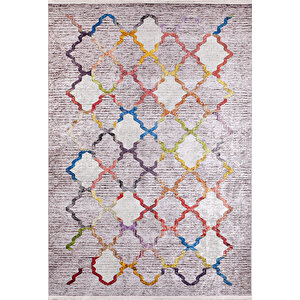Modern Gri Geometrik Desen Dijital Baskı Hipoalerjenik Kaymaz Taban Halı Yolluk 120x180 cm
