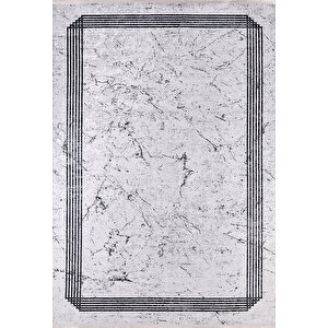 Modern Gri Çerçeveli Dijital Baskı Hipoalerjenik Kaymaz Taban Halı Yolluk Ha155 80x400 cm
