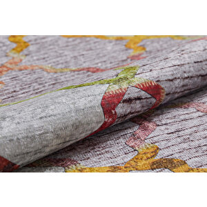 Modern Gri Geometrik Desen Dijital Baskı Hipoalerjenik Kaymaz Taban Halı Yolluk 80x200 cm