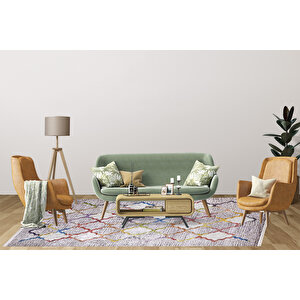 Modern Gri Geometrik Desen Dijital Baskı Hipoalerjenik Kaymaz Taban Halı Yolluk 80x200 cm