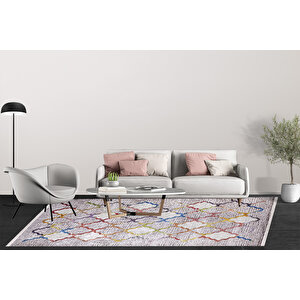 Modern Gri Geometrik Desen Dijital Baskı Hipoalerjenik Kaymaz Taban Halı Yolluk