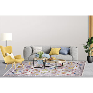 Modern Gri Geometrik Desen Dijital Baskı Hipoalerjenik Kaymaz Taban Halı Yolluk