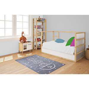 Çocuk Halısı Ve Bebek Halısı Yıkanabilir Kaymaz Taban Sayılar Gri Pembe Dijital Baskı Halı Hc027