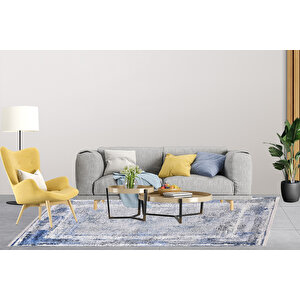 Modern Mavi Dijital Baskı Yıkanabilir Hipoalerjenik Kaymaz Taban Halı Yolluk Ha051 80x400 cm