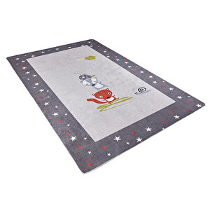 Çocuk Halısı Ve Bebek Halısı Yıkanabilir Kaymaz Taban Figürlü Gri Dijital Baskı Halı Hc052   200x300 cm