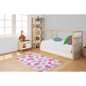 Çocuk Halısı Ve Bebek Halısı Yıkanabilir Kaymaz Taban Figürlü Pembe Dijital Baskı Halı Hc055  
