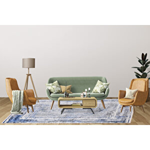 Modern Mavi Dijital Baskı Yıkanabilir Hipoalerjenik Kaymaz Taban Halı Yolluk Ha051 100x300 cm