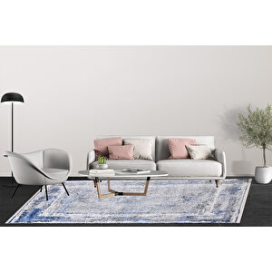 Modern Mavi Dijital Baskı Yıkanabilir Hipoalerjenik Kaymaz Taban Halı Yolluk Ha051