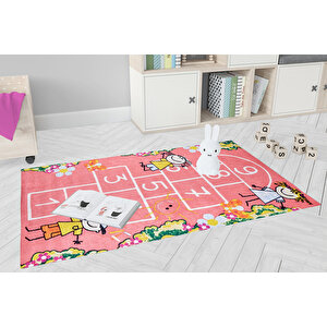 Çocuk Halısı Ve Bebek Halısı Yıkanabilir Kaymaz Taban Sayılar Pembe Dijital Baskı Halı Hc006 80x200 cm