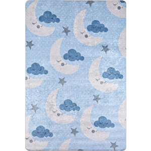 Çocuk Halısı Ve Bebek Halısı Yıkanabilir Kaymaz Taban Bulutlar Mavi Dijital Baskı Halı hc010 180x280 cm