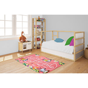 Çocuk Halısı Ve Bebek Halısı Yıkanabilir Kaymaz Taban Sayılar Pembe Dijital Baskı Halı Hc006 120x180 cm