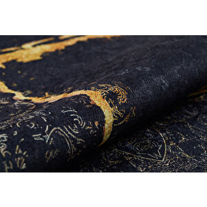 Modern Siyah Altın Çerçeve Dijital Baskı Yıkanabilir Hipoalerjenik Kaymaz Taban Halı Yolluk 160x230 cm