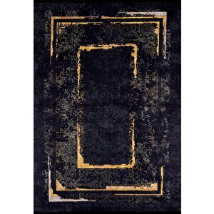 Modern Siyah Altın Çerçeve Dijital Baskı Yıkanabilir Hipoalerjenik Kaymaz Taban Halı Yolluk 240x340 cm