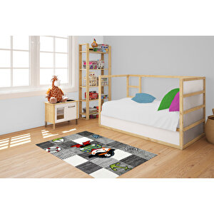 Çocuk Halısı Ve Bebek Halısı Yıkanabilir Kaymaz Taban Figürlü Gri Dijital Baskı Halı Hc063 120x200 cm