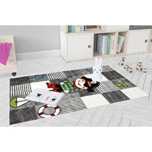 Çocuk Halısı Ve Bebek Halısı Yıkanabilir Kaymaz Taban Figürlü Gri Dijital Baskı Halı Hc063 120x200 cm