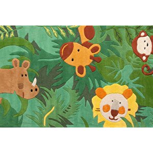 Çocuk Halısı Ve Bebek Halısı Yıkanabilir Kaymaz Taban Figürlü Yeşil Dijital Baskı Halı hc069 100x500 cm