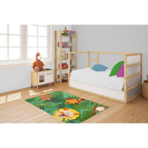 Çocuk Halısı Ve Bebek Halısı Yıkanabilir Kaymaz Taban Figürlü Yeşil Dijital Baskı Halı hc069 160x300 cm