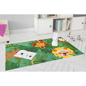 Çocuk Halısı Ve Bebek Halısı Yıkanabilir Kaymaz Taban Figürlü Yeşil Dijital Baskı Halı hc069 160x300 cm