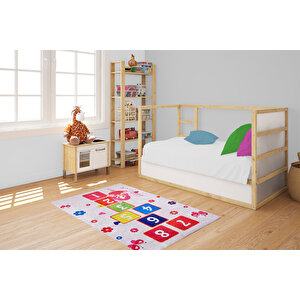 Çocuk Halısı Ve Bebek Halısı Yıkanabilir Kaymaz Taban Sayılar Pembe Dijital Baskı Halı Hc014