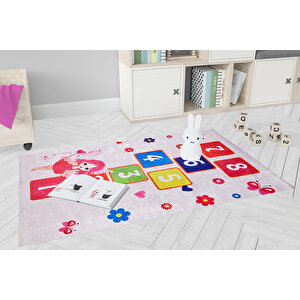 Çocuk Halısı Ve Bebek Halısı Yıkanabilir Kaymaz Taban Sayılar Pembe Dijital Baskı Halı Hc014