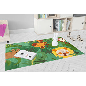 Çocuk Halısı Ve Bebek Halısı Yıkanabilir Kaymaz Taban Figürlü Yeşil Dijital Baskı Halı hc069 120x180 cm
