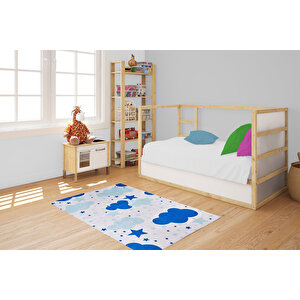 Çocuk Halısı Ve Bebek Halısı Yıkanabilir Kaymaz Taban Mavi Dijital Baskı Halı hc018