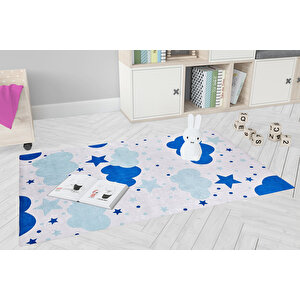 Çocuk Halısı Ve Bebek Halısı Yıkanabilir Kaymaz Taban Mavi Dijital Baskı Halı hc018