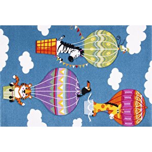 Çocuk Halısı Ve Bebek Halısı Yıkanabilir Kaymaz Taban Figürlü Mavi Dijital Baskı Halı Hc066   160x230 cm