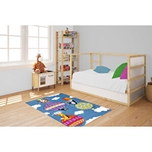 Çocuk Halısı Ve Bebek Halısı Yıkanabilir Kaymaz Taban Figürlü Mavi Dijital Baskı Halı Hc066   160x230 cm