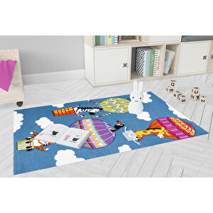 Çocuk Halısı Ve Bebek Halısı Yıkanabilir Kaymaz Taban Figürlü Mavi Dijital Baskı Halı Hc066   160x230 cm