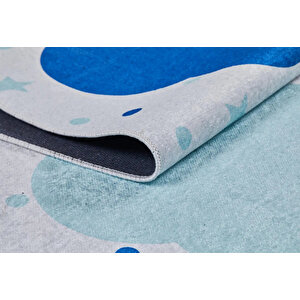 Çocuk Halısı Ve Bebek Halısı Yıkanabilir Kaymaz Taban Mavi Dijital Baskı Halı hc018 80x200 cm