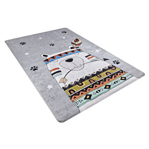 Çocuk Halısı Ve Bebek Halısı Yıkanabilir Kaymaz Taban Gri Dijital Baskı Halı Hc015