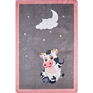 Çocuk Halısı Ve Bebek Halısı Yıkanabilir Kaymaz Taban Figürlü Gri Pembe Dijital Baskı Halı Hc044   160x300 cm