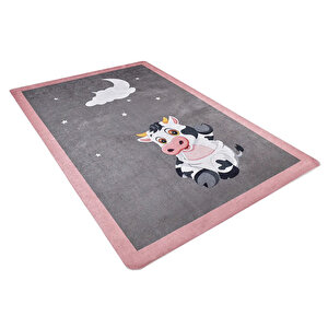 Çocuk Halısı Ve Bebek Halısı Yıkanabilir Kaymaz Taban Figürlü Gri Pembe Dijital Baskı Halı Hc044   160x300 cm