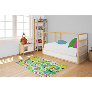 Çocuk Halısı Ve Bebek Halısı Yıkanabilir Kaymaz Taban Yeşil Dijital Baskı Halı Hc021 80x500 cm