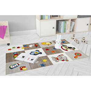 Çocuk Halısı Ve Bebek Halısı Yıkanabilir Kaymaz Taban Figürlü Kahverengi Dijital Baskı Halı Hc064   80x400 cm