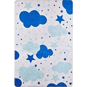 Çocuk Halısı Ve Bebek Halısı Yıkanabilir Kaymaz Taban Mavi Dijital Baskı Halı hc018 80x500 cm