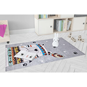 Çocuk Halısı Ve Bebek Halısı Yıkanabilir Kaymaz Taban Gri Dijital Baskı Halı Hc015