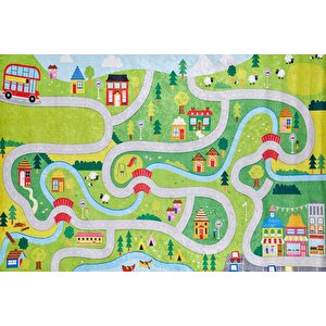 Çocuk Halısı Ve Bebek Halısı Yıkanabilir Kaymaz Taban Yeşil Dijital Baskı Halı Hc021 100x300 cm