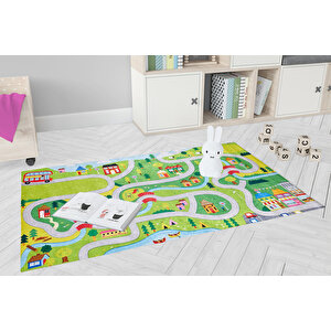 Çocuk Halısı Ve Bebek Halısı Yıkanabilir Kaymaz Taban Yeşil Dijital Baskı Halı Hc021