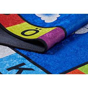 Çocuk Halısı Ve Bebek Halısı Yıkanabilir Kaymaz Taban Harfler Mavi Dijital Baskı Halı hc002 200x300 cm