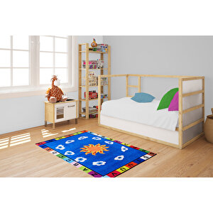Çocuk Halısı Ve Bebek Halısı Yıkanabilir Kaymaz Taban Harfler Mavi Dijital Baskı Halı hc002 80x400 cm