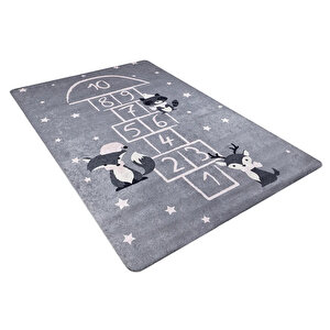 Çocuk Halısı Ve Bebek Halısı Yıkanabilir Kaymaz Taban Figürlü Gri Pembe Dijital Baskı hc026 80x500 cm