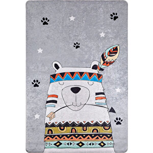 Çocuk Halısı Ve Bebek Halısı Yıkanabilir Kaymaz Taban Gri Dijital Baskı Halı Hc015 100x150 cm