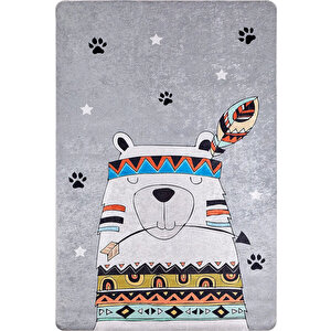 Çocuk Halısı Ve Bebek Halısı Yıkanabilir Kaymaz Taban Gri Dijital Baskı Halı Hc015 160x300 cm
