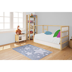 Çocuk Halısı Ve Bebek Halısı Yıkanabilir Kaymaz Taban yıldızlar Gri Dijital Baskı Halı Hc001 160x300 cm